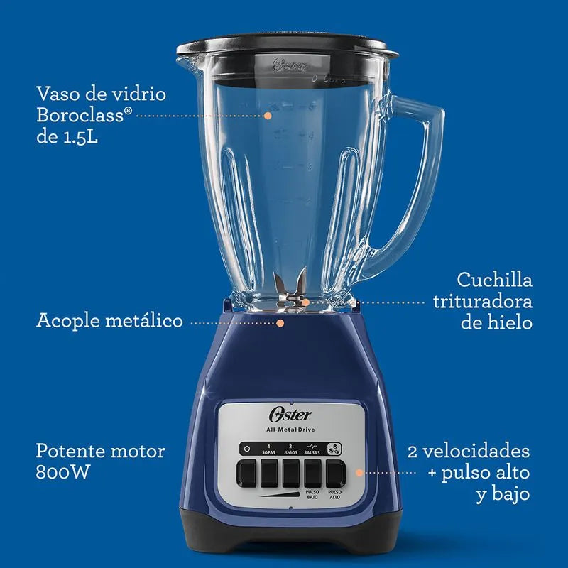 Licuadora Oster BLSTKAG-LPB 2 Velocidades Vaso de Vidrio - Azul