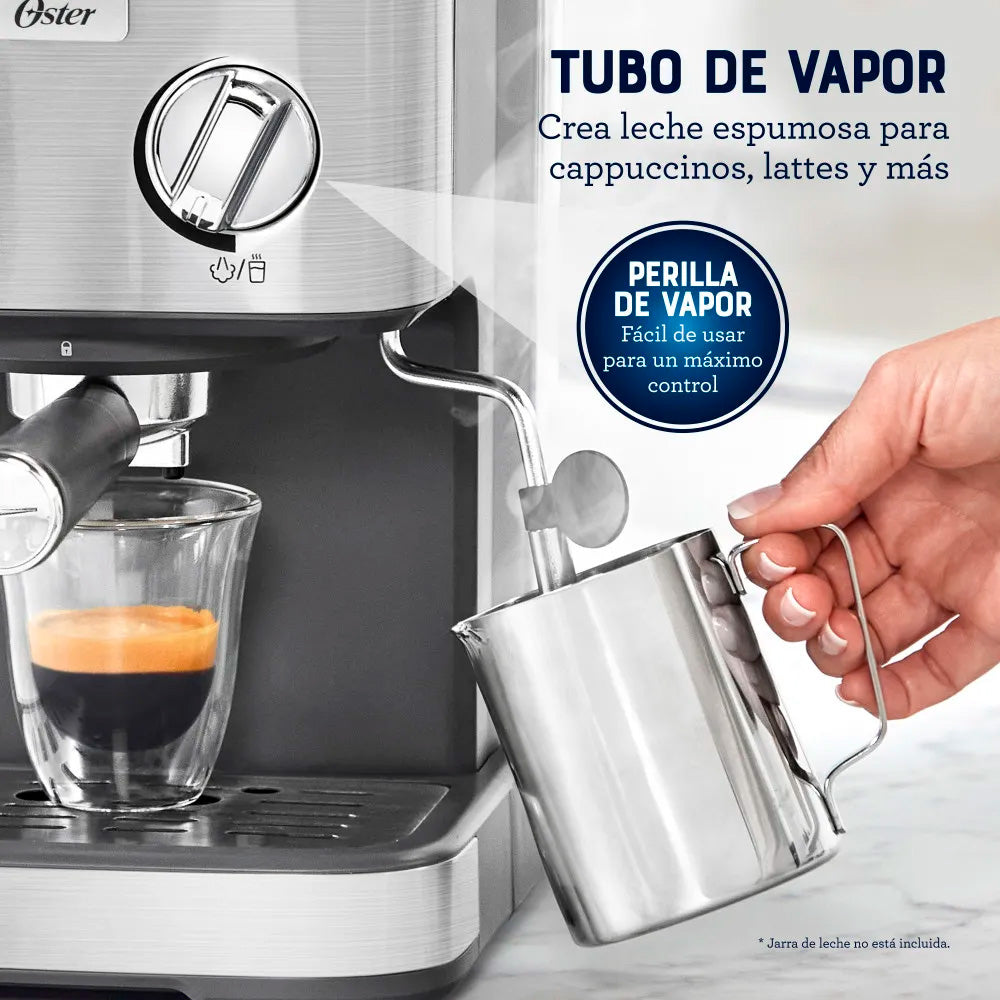 Cafetera Oster BVSTEM5502 Espresso Compacta 15 Bares - Acero Inoxidable